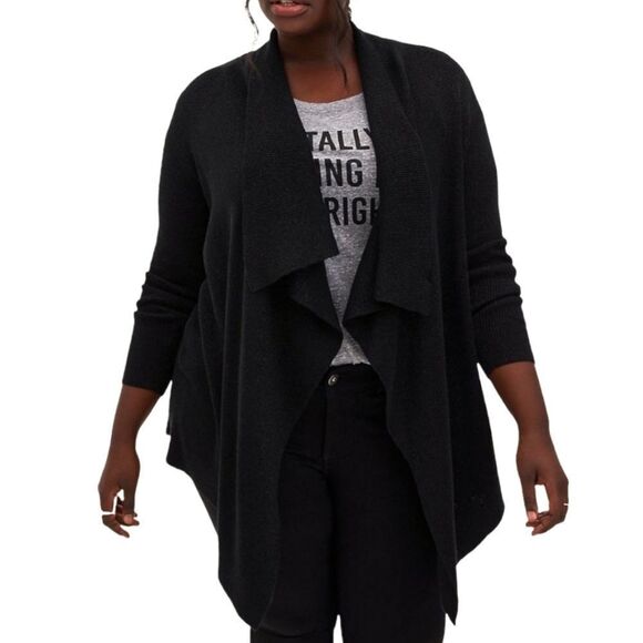 TORRIID Plus Size Black Sparkly Drape Front Cardigan With Overlapping Layers 3X - Picture 4 of 14